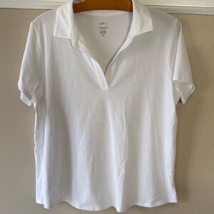 J. Jill FIT Women’s White Short-Sleeve V-Neck Cotton-Stretch Polo
